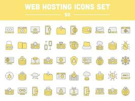Grey And Yellow Web Hosting Flat Icon Set. vector