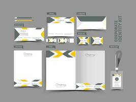 Presentation Of Corporate Business Kits On Gray Background For Company. vector