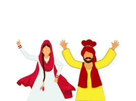 dibujos animados punjabi Pareja haciendo bhangra en blanco antecedentes. vector