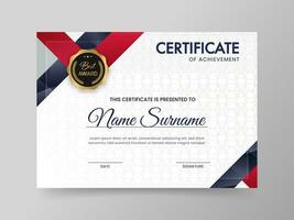 Certificate Of Achievement Template With Label Badge Against Gray Background. vector