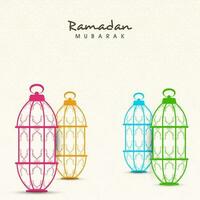 Floral ornamental lamps or lanterns design in four different colors for Islamic Holy Month, Ramadan Mubarak. vector
