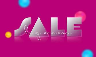 Season Big Sale Banner Design With Blurred Balls Or Circles On Glossy Pink Background. vector