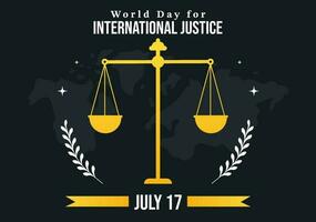 World Day for International Justice Vector Illustration with Earth, Scales or Judge Gavel in Flat Cartoon Hand Drawn to Landing Page Templates