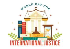 World Day for International Justice Vector Illustration with Earth, Scales or Judge Gavel in Flat Cartoon Hand Drawn to Landing Page Templates