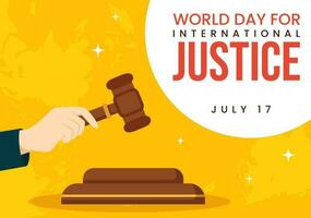 World Day for International Justice Vector Illustration with Earth, Scales or Judge Gavel in Flat Cartoon Hand Drawn to Landing Page Templates