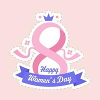 Sticker Style Decorated 8th March Happy Women's Day On Pink Background. vector