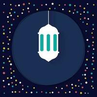 Arabic Lantern Hang And Colorful Dots On Blue Background With Copy Space. vector