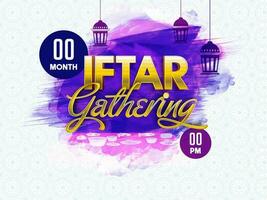 Iftar Gathering Invitation Or Poster Design With Lanterns Hang And Brush Stroke Effect On White Mandala Or Floral Background. vector