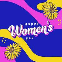 Happy Women's Day Font With Sunflowers On Colorful Background. vector