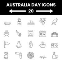 Black Outline Australia Day Icon Or Symbol Set. vector