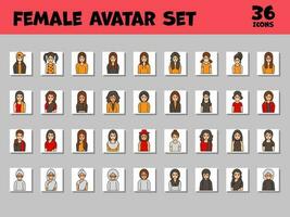 Female Avatar Icon Set On Grey and White Square Background. vector