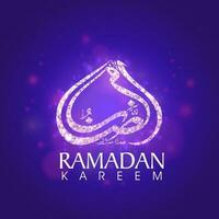 Shiny Arabic Calligraphy Of Ramadan Kareem On Blue Bokeh Blur Background. vector
