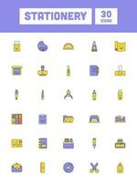 Mascot Stationery Items Icon Set In Purple And Yellow Color. vector