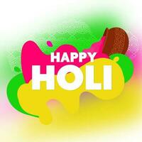 Happy Holi Font With Color Flowing Out From Mud Pot On Abstract Background. vector