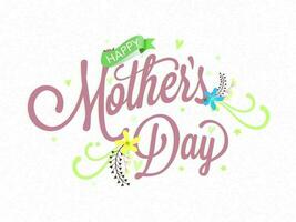 Happy Mother's Day Lettering With Flowers, Tiny Hearts, Stars Decorated On White Background. vector