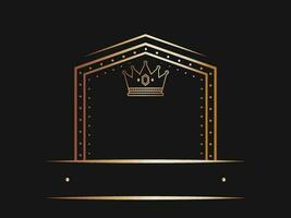 Golden Empty Frame Or Label With Crown On Black Background. vector