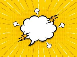 Yellow Rays Halftone Effect Background With Lightning Bolts And Blank Cloud Bubble. vector