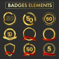Set Of 50 Anniversary Emblem Logo, Badge Or Labels On Black Background. vector