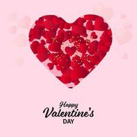 Happy Valentine's Day Font With Red Tiny Hearts Inside Pink Heart Shape Background. vector