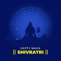 contento maha shivratri concepto con silueta señor shiva meditando en azul om namah Shivaya texto redondo antecedentes. vector