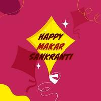 Happy Makar Sankranti Font With Kites Decorated On Pink And Yellow Background. vector