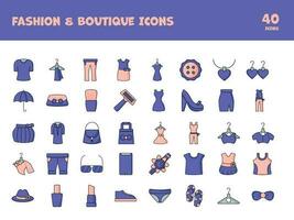 Blue And Pink Color Set Of Fashion Boutique Icon In Flat Style. vector