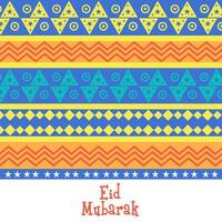 Eid Mubarak Font Against Colorful Bunting And Zigzag Lines Pattern Background. vector