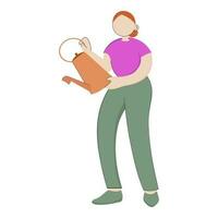 Faceless Young Woman Holding Watering Pot Against White Background. vector