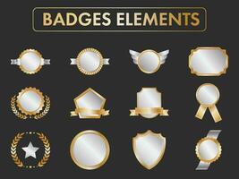 Golden And Silver Empty Badge Or Labels Set On Black Background. vector