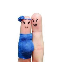 Finger art of a Happy couple. woman is pregnant. photo