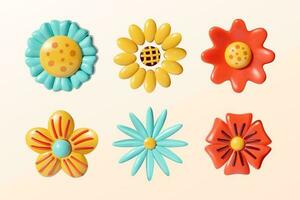 Set of colorful abstract flowers. 3D vector illustration.