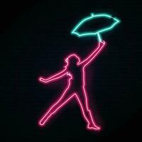 Girl With Umbrella Neon Effect vector