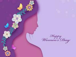 Illustration of a girl face with colorful flowers and butterflies. Women's Day Greeting Card. vector