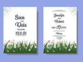 Boda invitación tarjetas decorado con floral en blanco color. vector