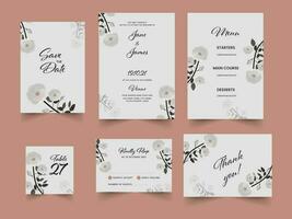 Floral Wedding Invitation Card Set In White Color. vector