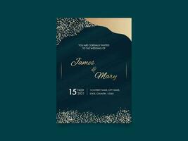 moderno Boda invitación tarjeta con evento detalles en verde azulado y dorado color. vector