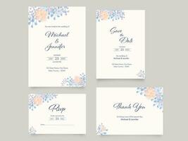 Floral Wedding Invitation Suite Template Layout On Gray Background. vector