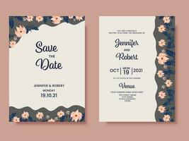 Floral Wedding Cards Template Layout With Event Details. vector