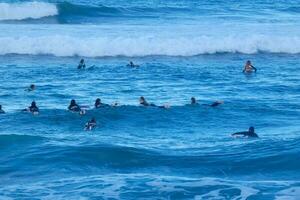 Surf school on an ocean beach photo