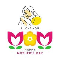 Happy Mother's Day Greeting vector with Mother and child. Also included floral typography