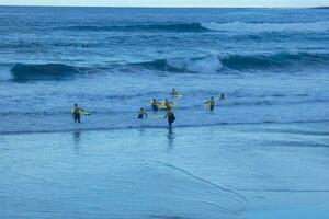 joven Atletas practicando el agua deporte de surf foto