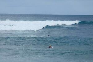 joven Atletas practicando el agua deporte de surf foto