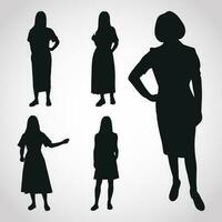 Vector silhouette of a business woman standing, fashion girl silhouette in a stylish dress. Business woman, entrepreneur, executive, fashionista