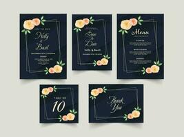 Floral Wedding Invitation Card Template Design In Five Options. vector