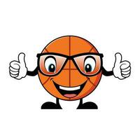 baloncesto dibujos animados personaje con Gafas de sol dando pulgares arriba. mascota personaje vector. vector
