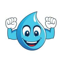 Smilling Water Drop Mascot with Muscle Arms. Vector illustration isolated on white background