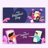 Happy Valentine's Day Header Or Banner Design With Romantic Couple In Two Color Options. vector