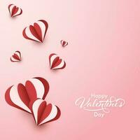 Happy Valentine's Day Font With Paper Layer Cut Hearts On Glossy Pink Background. vector