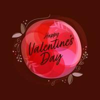 Happy Valentine's Day Font With Leaves On Abstract Brown Background. vector