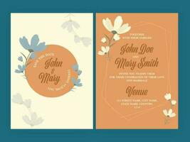 Wedding Invitation Template Design With Double-Sides On Teal Background. vector